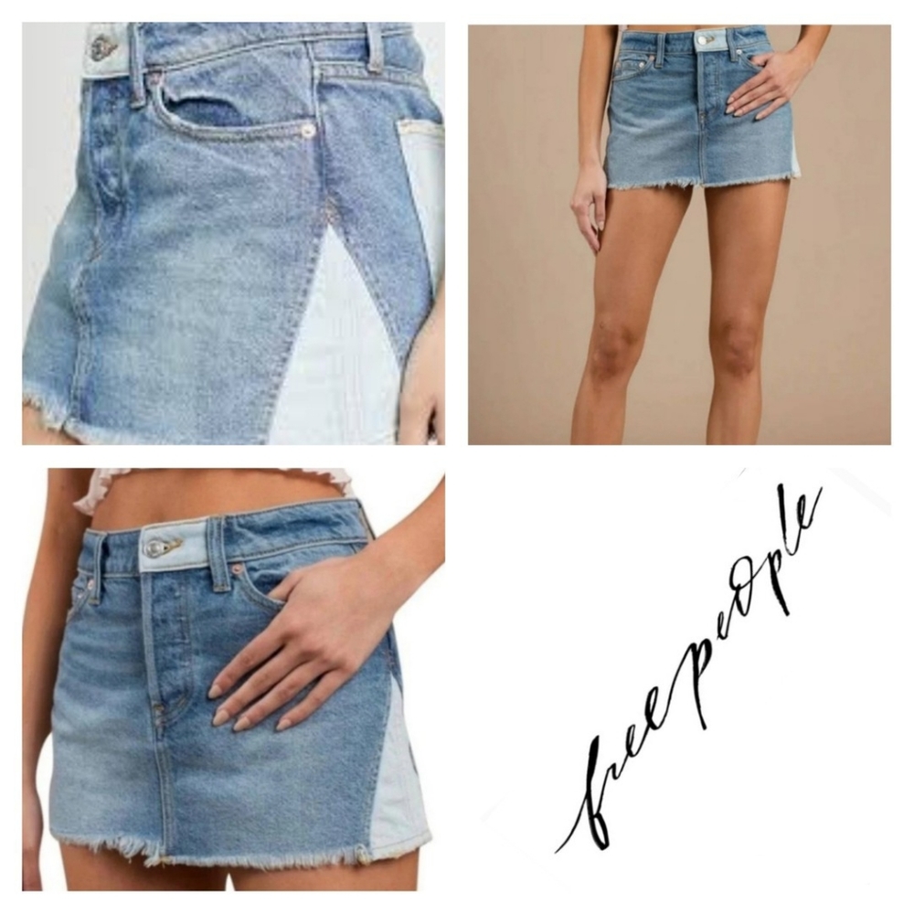 Free People We The Free Two Tone Denim Mini Skirt Size 27